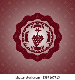 bunch of grapes icon inside red emblem. Retro