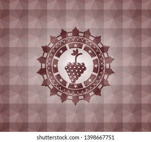 bunch of grapes icon inside red seamless polygonal badge.