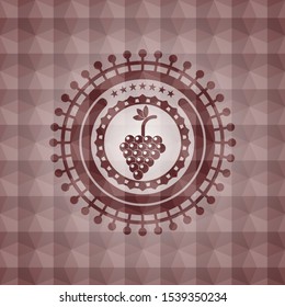 bunch of grapes icon inside red badge with geometric background. Seamless.
