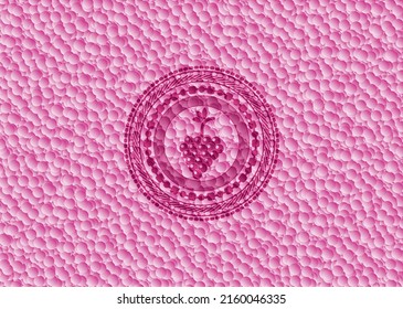grupo de uvas icono dentro del emblema rosa estilo retro con fondo de burbujas. Ilustración vectorial. Detallado. 