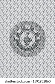 bunch of grapes icon inside silver shiny emblem. Scales pattern. Vector Illustration. Detailed.