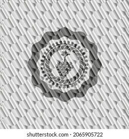 bunch of grapes icon inside silver color emblem. Scales pattern. Vector Illustration. Detailed. 