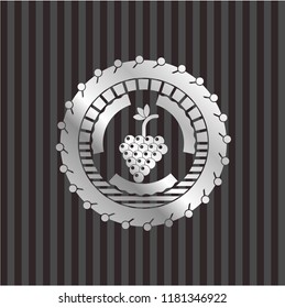 bunch of grapes icon inside silvery shiny badge