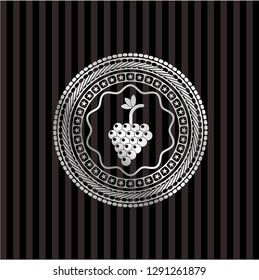 bunch of grapes icon inside silvery badge or emblem