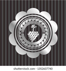 bunch of grapes icon inside silvery emblem
