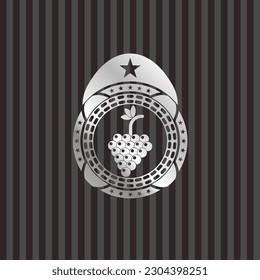 bunch of grapes icon inside silvery shiny emblem. 