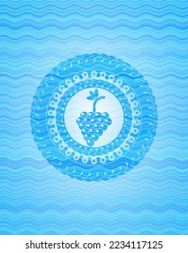 bunch of grapes icon inside sky blue water wave style emblem. 