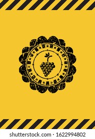bunch of grapes icon inside warning sign, black grunge emblem. Vector Illustration. Detailed.