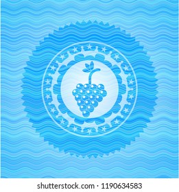bunch of grapes icon inside water concept badge background.