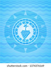 bunch of grapes icon inside water wave concept style badge.