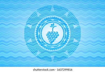 bunch of grapes icon inside water badge background.