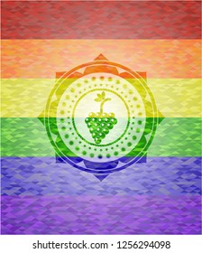 bunch of grapes icon on mosaic background with the colors of the LGBT flag