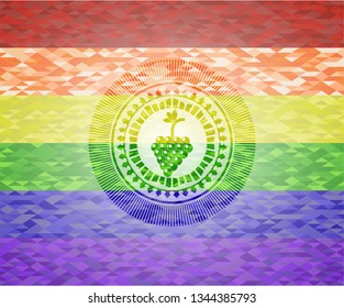 bunch of grapes icon on mosaic background with the colors of the LGBT flag