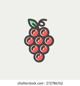 Bunch of grapes icon thin line for web and mobile, modern minimalistic flat design. Vector icon with dark grey outline and offset colour on light grey background.