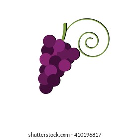 Bunch of grapes isolated on white background. Winemaking, vineyards or shop logo.  Vector.