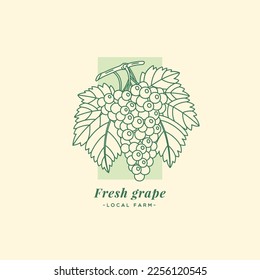 Bunch of grapes label design template. Linear graphic style. Vector illustration.