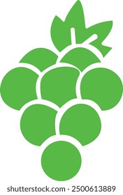 Manojo de uvas con el icono plano de la hoja de la colección de las verduras y de las frutas. Silueta de la uva, comida sana, modelo decorativo. aislado en fondo transparente, para los App de la comida y los Sitios web.