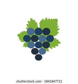 Bunch of grapes with leaf flat on white background. Vector illustration.