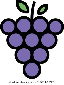 Bunch of grapes with leaf flat purple vector icon for food apps and websites. vector fruit illustration.