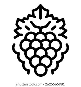 Manojo de uvas con icono de hoja. Contorno de racimo de uvas con el icono de Vector de hoja para el Diseño web aislado en el fondo blanco