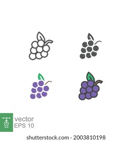 Bunch of grapes with leaf. Nature wine, Grapevine Food fruit Outlined silhouette. organic fresh grape for vegan, vegetarian, icon.Vector illustration. Design on white background. EPS10