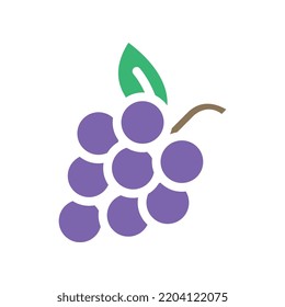 Bunch of grapes with leaf. Nature wine, Grapevine Food fruit Outlined silhouette. organic fresh grape for vegan, vegetarian, icon.Vector illustration filled outline style. EPS10