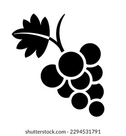 Bunch of grapes with leaf silhouette flat vector icon for food apps