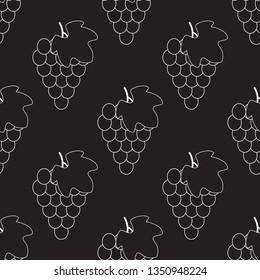 Bunch of grapes with leaf silhouette vector icon for food apps and websites. Seamless grape pattern