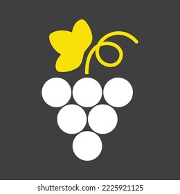 Montaje de uvas con glifo vectorial de hoja en un icono de fondo oscuro. Símbolo gráfico del sitio web de comida y bebida, diseño de aplicaciones, aplicaciones móviles y medios impresos, logotipo, interfaz de usuario