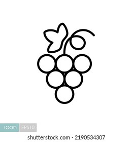 Bunch of grapes with leaf vector icon. Graph symbol for food and drinks web site, apps design, mobile apps and print media, logo, UI