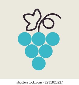 Bunch of grapes with leaf vector icon. Graph symbol for food and drinks web site, apps design, mobile apps and print media, logo, UI