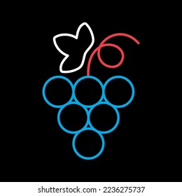 Montaje de uvas con vector hoja sobre icono de fondo negro. Símbolo gráfico del sitio web de comida y bebida, diseño de aplicaciones, aplicaciones móviles y medios impresos, logotipo, interfaz de usuario