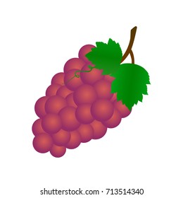 Bunch of grapes with leaves. Vector realistic icon.