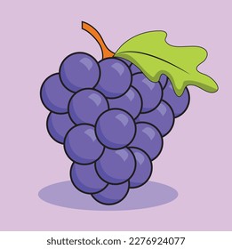 bunch of grapes with leaves.Watercolor cute grape cartoon character.
