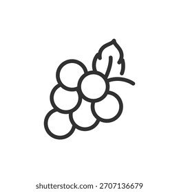 Manojo de uvas, icono lineal. Símbolo de fruta y comida natural. Línea con trazo editable.
