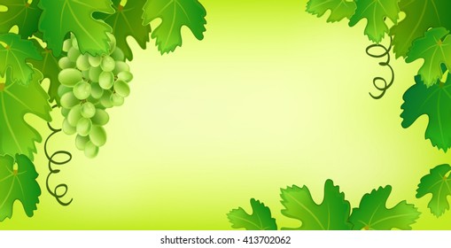 bunch of grapes on the vine with green leaves with space for text