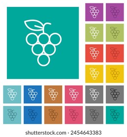 Bunch of grapes outline multi colored flat icons on plain square backgrounds. Included white and darker icon variations for hover or active effects.