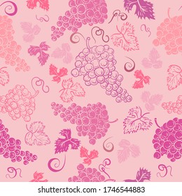 Bunch of grapes  pink seamless vector pattern illustration