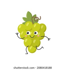 Uvas de Bunch corriendo lindo caricatura de carácter divertido cara sonriente alegría feliz emociones maduras jugoso símbolo vino hermoso icono ilustración vectorial.