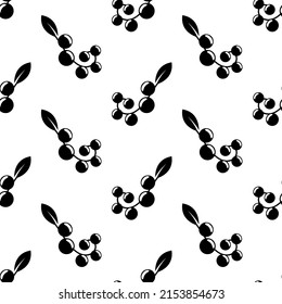 Montaje de uvas sin soldadura. Signo negro bayas silvestres y hojas sobre fondo blanco. Icono plano de uvas. Diseño para impresión en tela, papel de envoltura, empaque con vid. Ilustración del vector