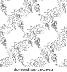 Bunch of grapes. Seamless pattern. Vector illustration.
