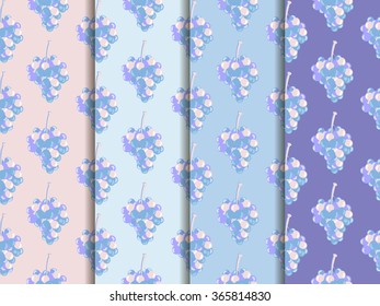 Bunch of grapes. Set of seamless patterns. Wallpapers with grapes. Rose quartz and serenity violet colors.