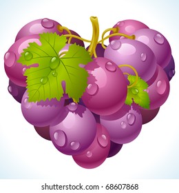 Bunch of grapes in the shape of heart