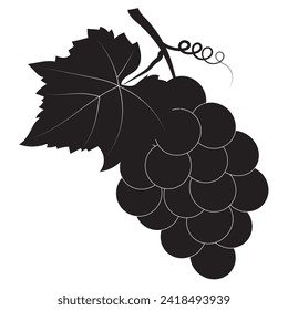 Bunch of grapes silhouette vector. Grapes logo icon. Grapes vine leaves illustration. Fruit vector illustration, nature, grapes vine