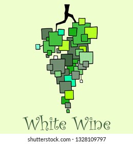 Bunch of grapes squares white wine label vector illustration stylization