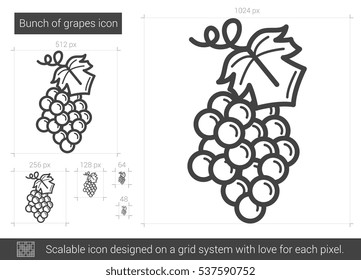 Icono de línea vectorial de racimo de uvas aislado en fondo blanco. Icono de línea de manojo de uvas para infografía, sitio web o aplicación. Icono escalable diseñado en un sistema de cuadrícula.