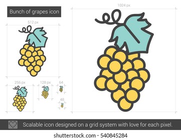Icono de línea vectorial de racimo de uvas aislado en fondo blanco. Icono de línea de manojo de uvas para infografía, sitio web o aplicación. Icono escalable diseñado en un sistema de cuadrícula.