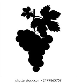 Manojo de uvas silueta de Vector aislado sobre fondo blanco. Diseño de Ilustración vectorial de iconos de uvas.