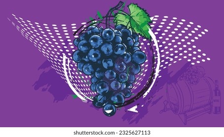 Bunch of grapes. Wine concept. Hand drawn illustration.