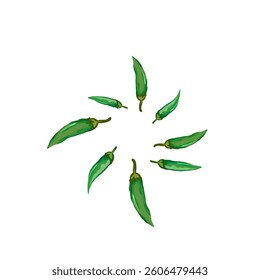 a bunch of green chili peppers without background